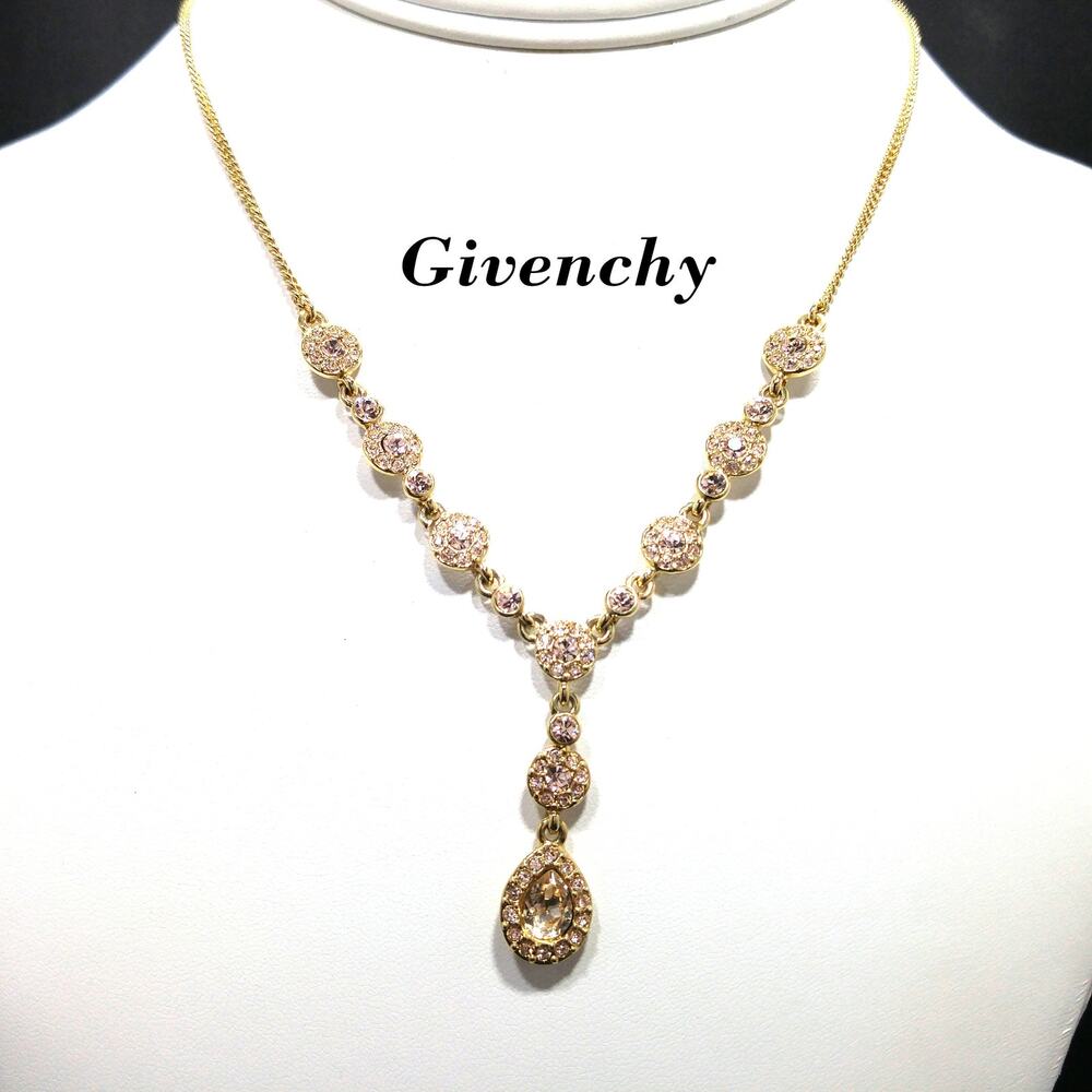 Vintage Givenchy Necklace – Champagne Rhinestone Drop, Adjustable, 1990s